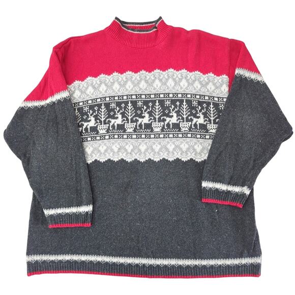 MARSH LANDING II Red Gray White Cotton Pullover Nordic Sweater Wome'n Size 3X - Picture 6 of 8